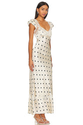 Satin Polka Dot Lace Midi Dress